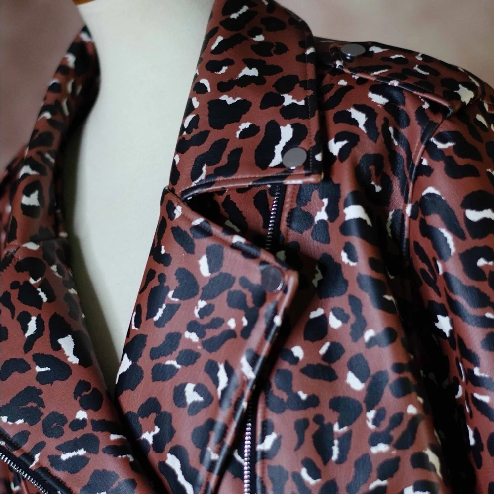 Eloquii Brown Leopard Print Faux Leather Moto Jacket - Picture 2 of 5